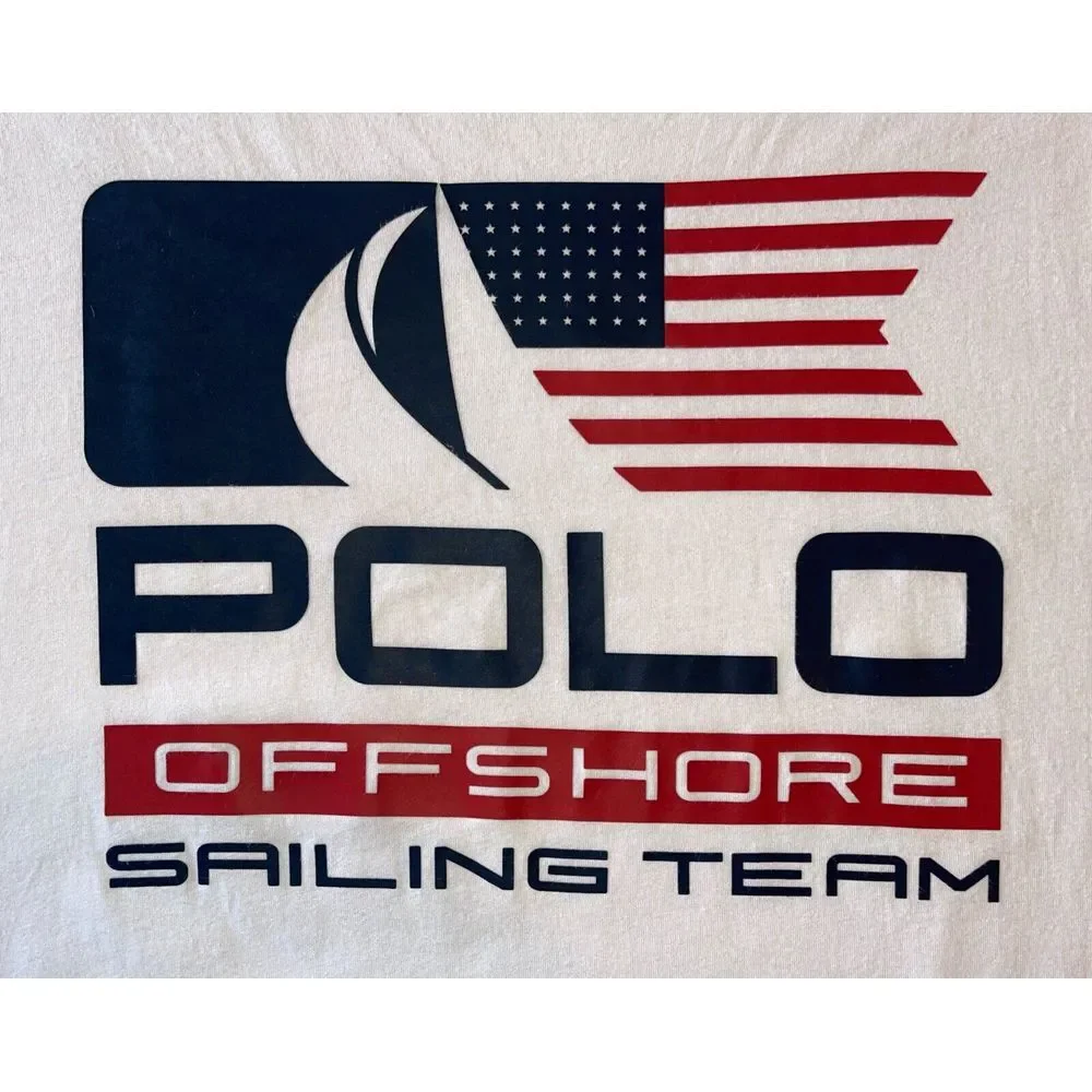 Polo Ralph Lauren T shirt Men L White Offshore Sailing Team American Flag Preppy